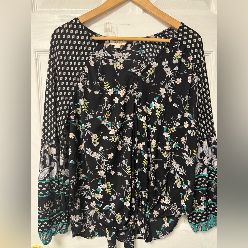 Style & Co. peasant top blouse with a mixed paisley and floral print.